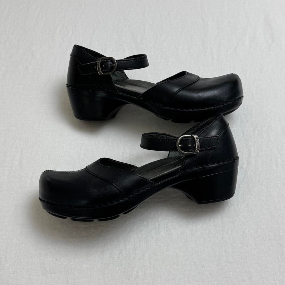 Dansko Black Leather Mary Jane Clog with Ankle Strap - Picture 5 of 8